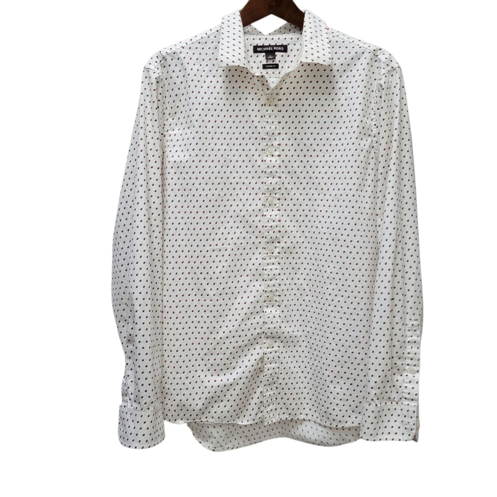 Michael Kors Classic Fit Polka-dot Button-Up Dress Shirt Men's Size Large